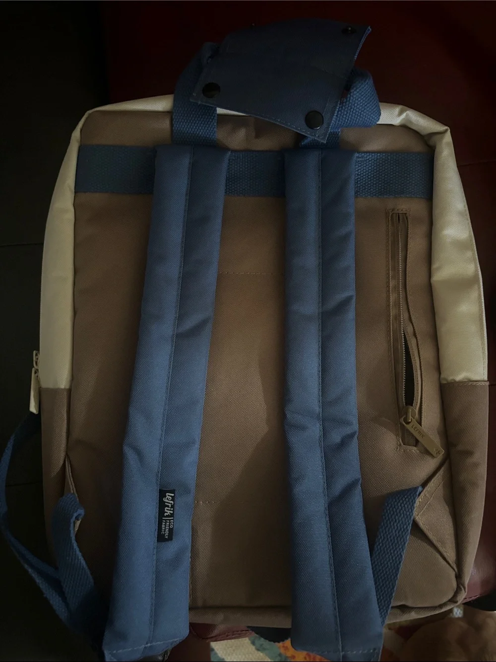 Two-Tone Canvas Backpack in Cream, Brown & Blue